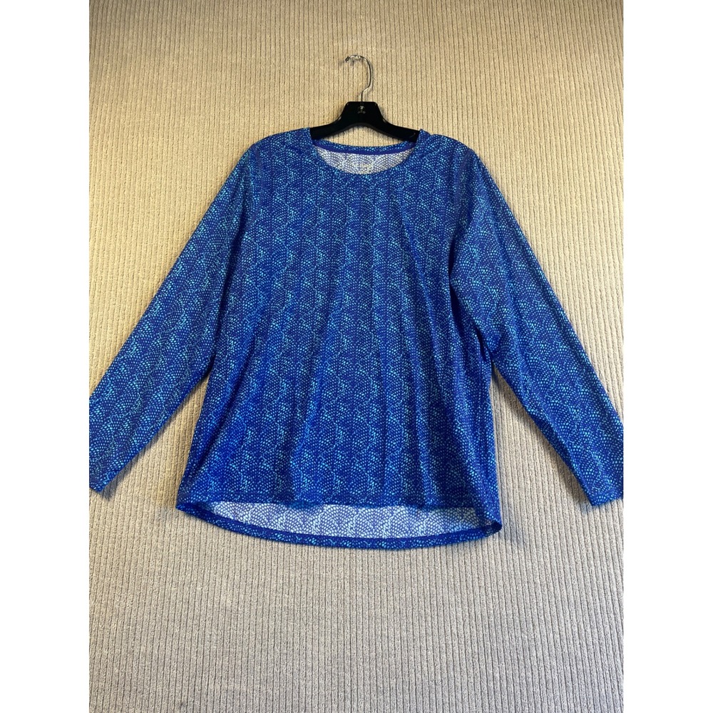 LL Bean Womens Swim Shirt L Blue Print Long Sleeve Rash Guard UPF 50+ Regular